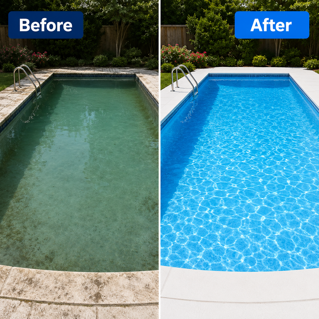 Acid Blue before and after pool cleaning