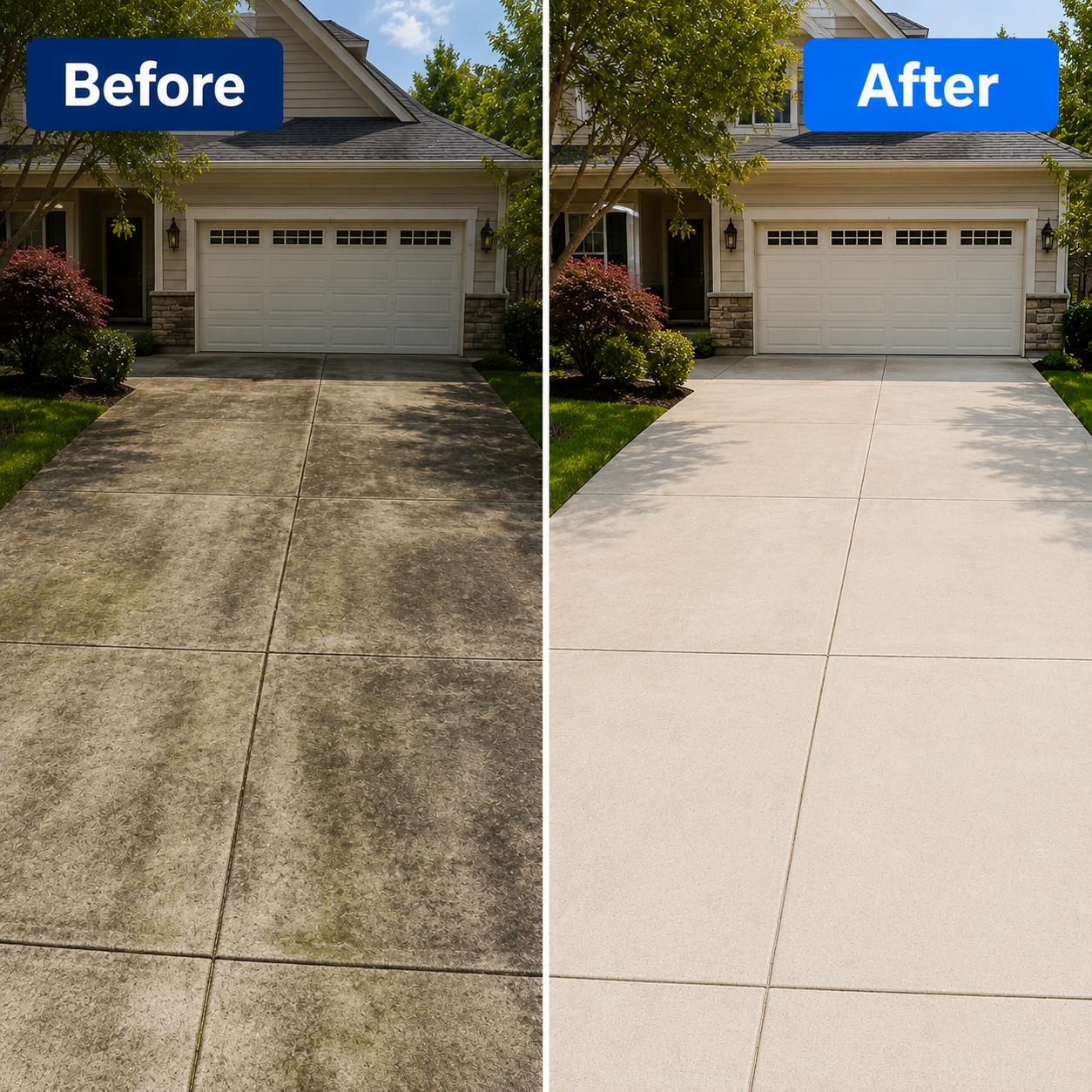 Acid Blue before and after driveway cleaning