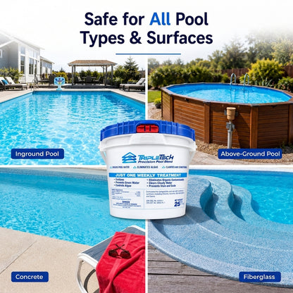 TripleTech Precision Pool Blend benefits: controls algae, easy, dissolves quickly, gentle formula